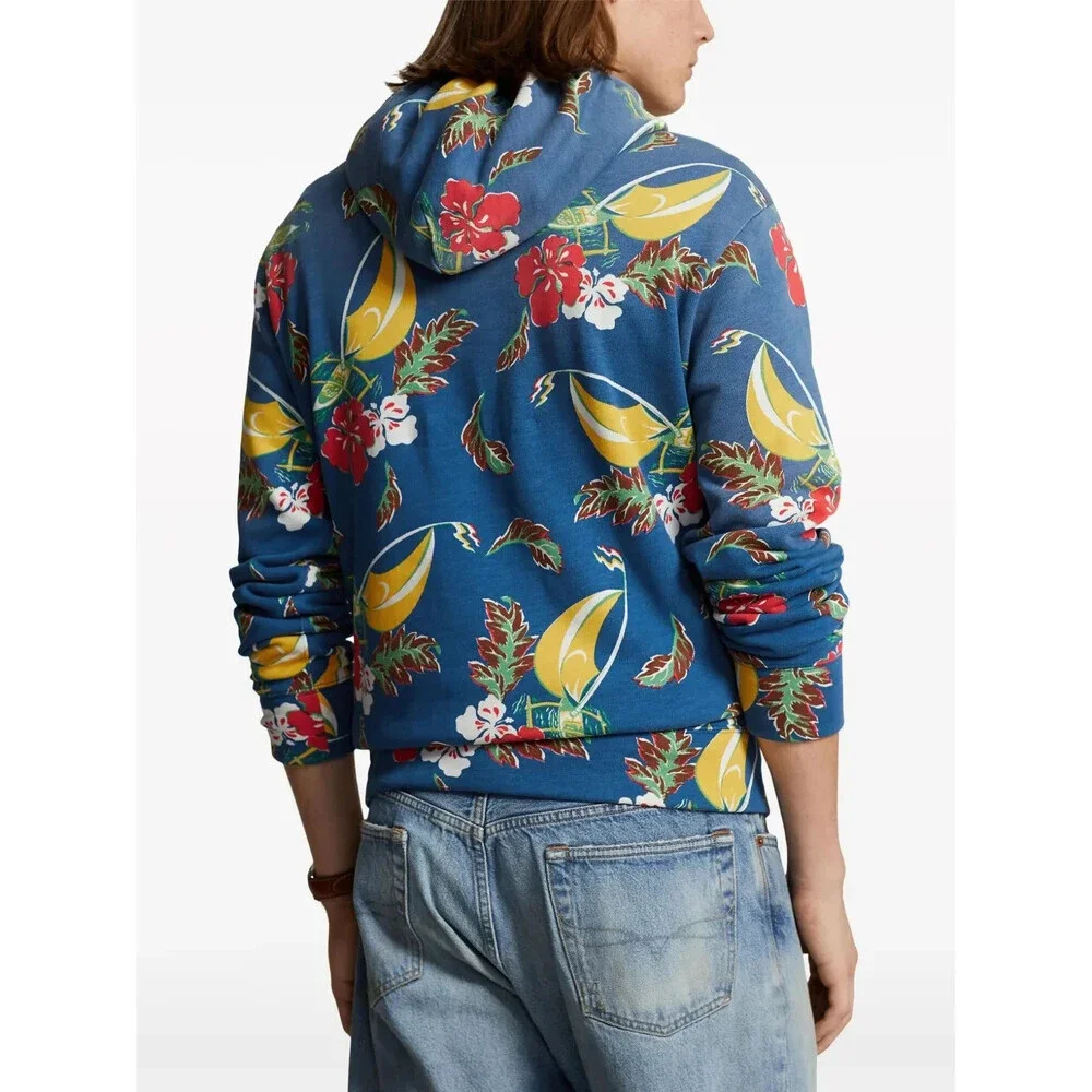 Polo Ralph Lauren Hoodie Men's 2XL Azure Sail Floral Long Sleeve Pullover UPS296